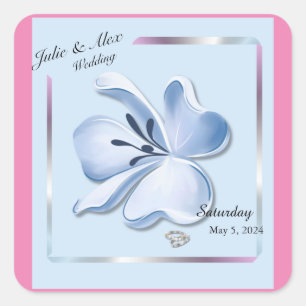 Shiny Blue Flower Wedding  Labels