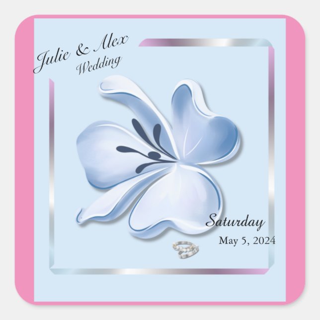 Shiny Blue Flower Wedding  Labels (Front)