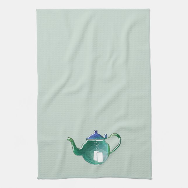 Shiny Blue & Green Tea Pot ANY COLOR BACKGROUND Towel (Vertical)