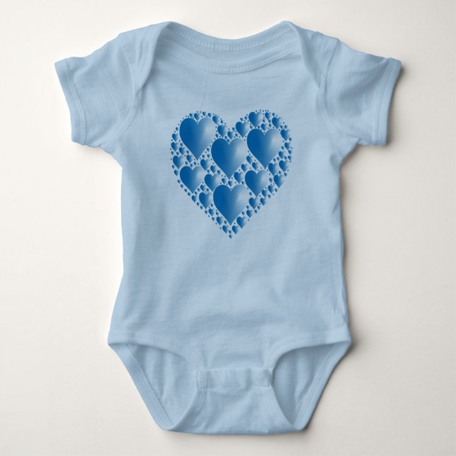 Shiny Blue Hearts Baby Bodysuit (Front)