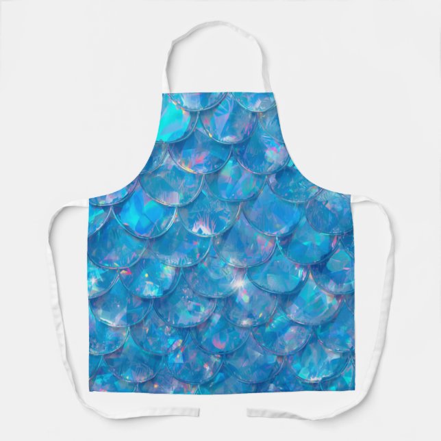 Shiny Blue Mermaid Print Apron (Front)