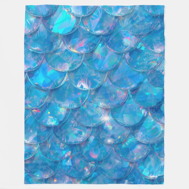 Shiny Blue Mermaid Print Fleece Blanket (Front)