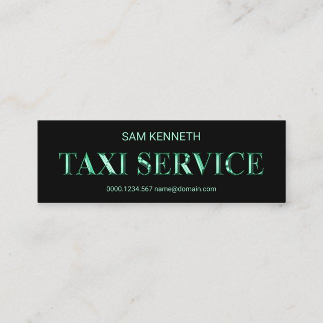 Shiny Blue Metal Signage Taxi Driver Mini Business Card (Front)