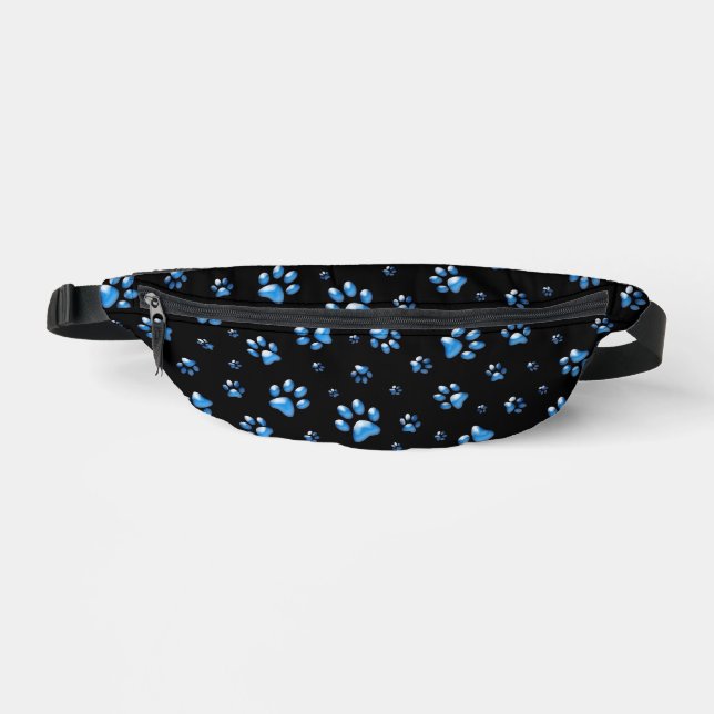 Shiny Blue Paws on black Background Print Pattern Bum Bags (Front)