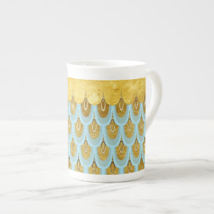 Shiny Blue Teal Glitter Mermaid Fish Scales Bone China Mug