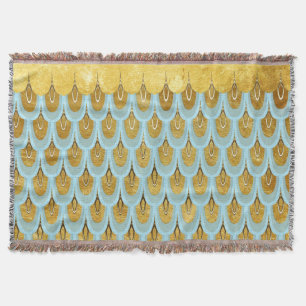 Shiny Blue Teal Glitter Mermaid Fish Scales Throw Blanket