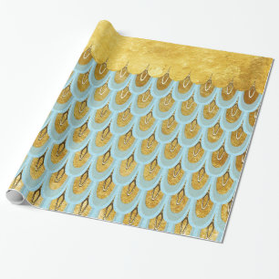 Shiny Blue Teal Glitter Mermaid Fish Scales Wrapping Paper