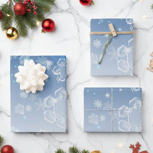 Shiny Blue Winter Wonderland Crystal Snowflakes  Wrapping Paper Sheet