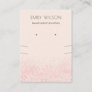 Shiny Blush Pink Glitter Texture Earring Necklace Business Card