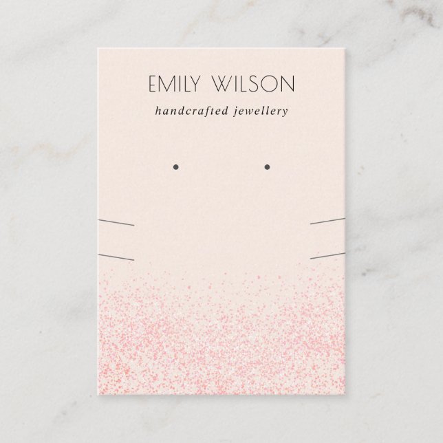 Shiny Blush Pink Glitter Texture Earring Necklace Business Card (Front)