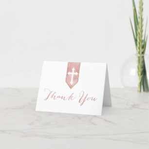 Shiny Blush Script Baptism Folded Thank You Card