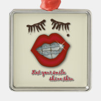 Shiny Braces, Red Lips, Mole, and Thick Eyelashes
