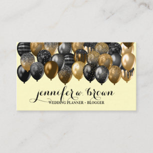Shiny Bronze Black Balloons on Yellow Backgrounds Business Card