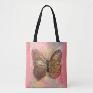 shiny bronze butterfly tote bag