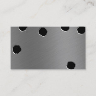 shiny brushed aluminium bullet holes business card