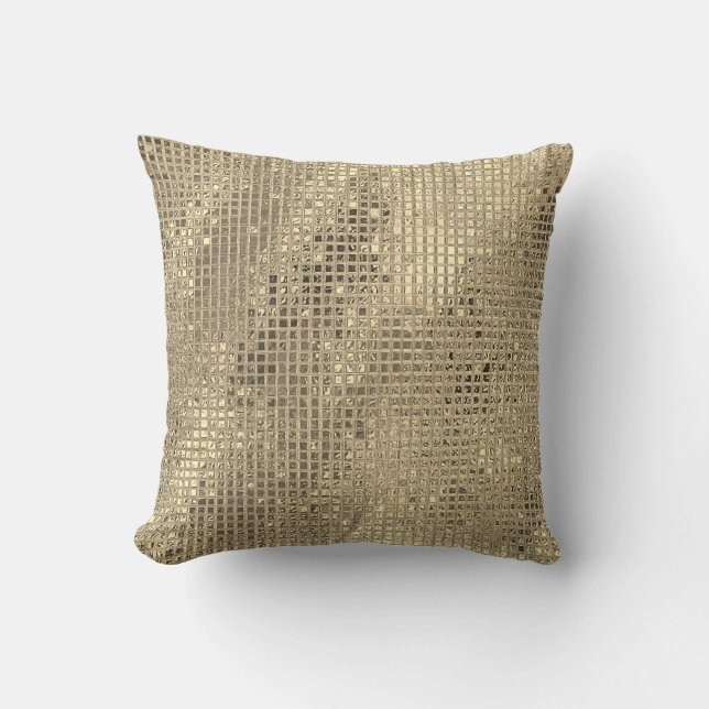 Shiny Champagne Gold Foil Squares Cushion (Front)