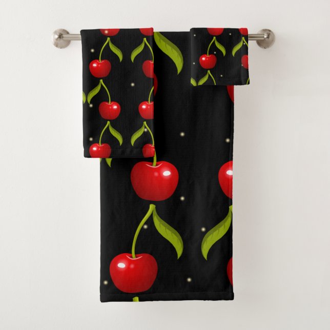 Shiny Cherries Pattern Bath Towel Set (Insitu)