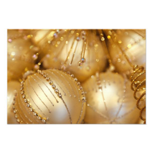 Shiny Christmas Glittered Ornaments - Gold Photo Print