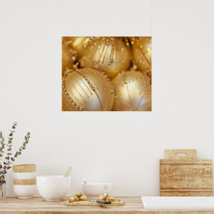 Shiny Christmas Glittered Ornaments - Gold Poster