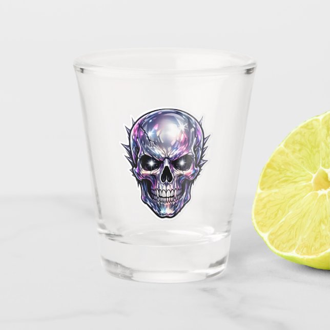 Shiny Chrome Skull - Dark Glow Design Shot Glass (Front)