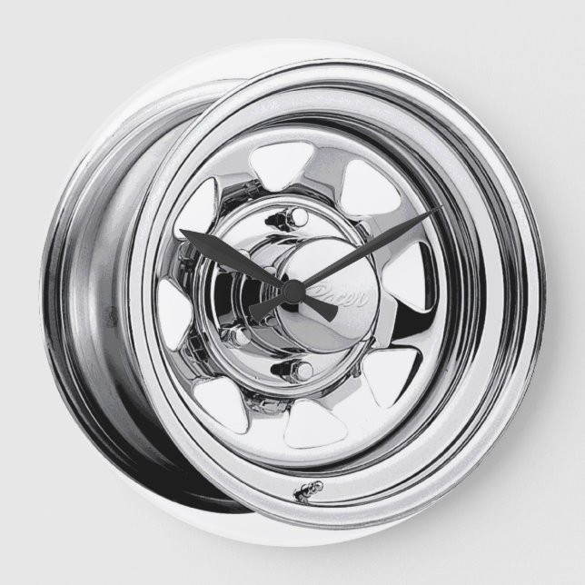 Shiny Chrome Wheel Large Clock (Front)