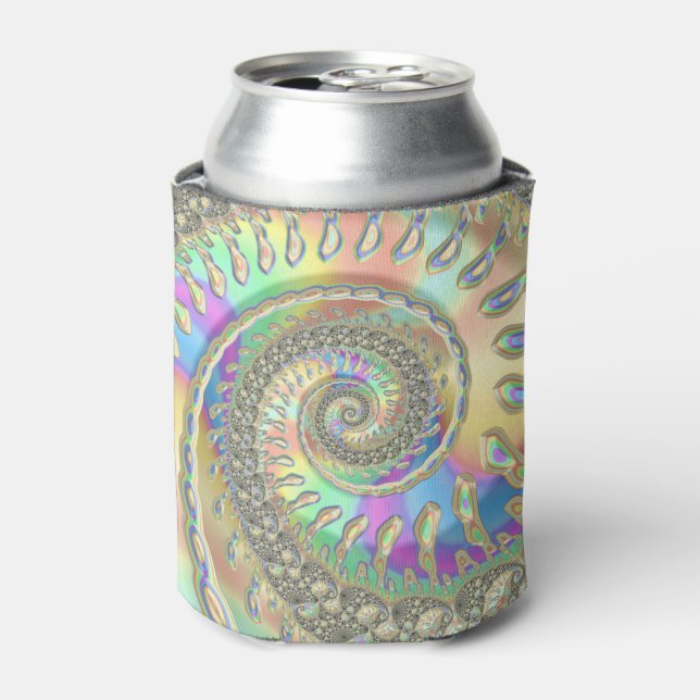 Shiny Colourful Spiral Fractal Digital Abstract Ar Can Cooler (Can Front)