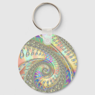 Shiny Colourful Spiral Fractal Digital Abstract Ar Key Ring