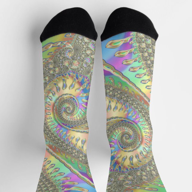 Shiny Colourful Spiral Fractal Digital Abstract Ar Socks (Top)