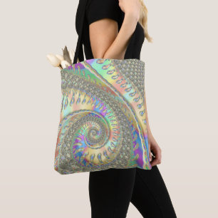 Shiny Colourful Spiral Fractal Digital Abstract Ar Tote Bag