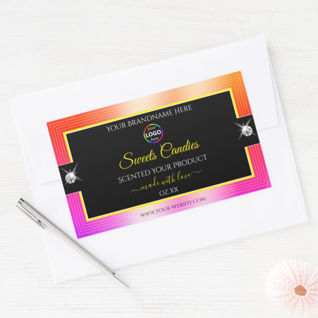 Shiny Colourfully Rainbow Black Logo Product Label (Envelope)