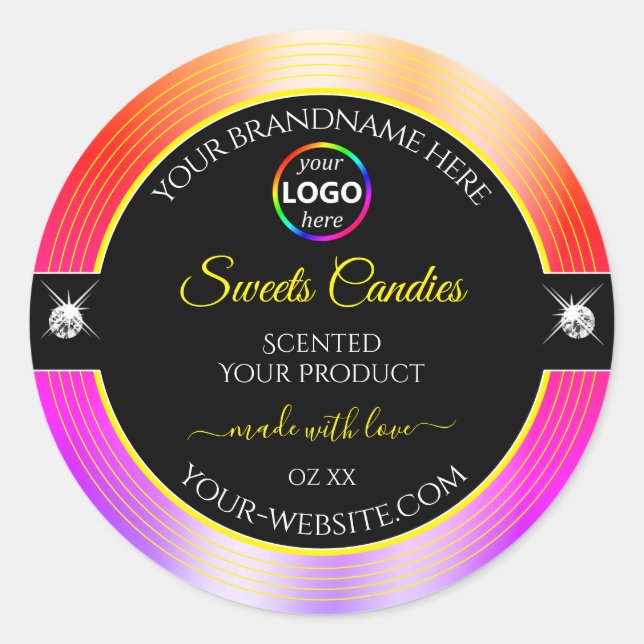 Shiny Colourfully Rainbow Black Logo Product Label (Front)