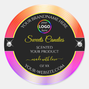 Shiny Colourfully Rainbow Black Logo Product Label