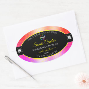 Shiny Colourfully Rainbow Black Logo Product Label