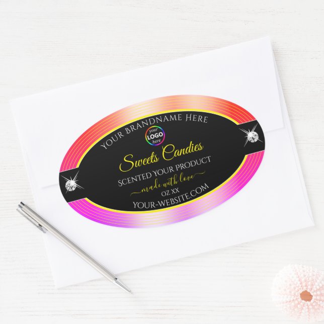 Shiny Colourfully Rainbow Black Logo Product Label (Envelope)