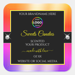 Shiny Colourfully Rainbow Black Logo Product Label