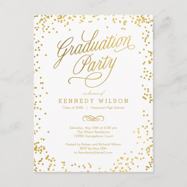 Shiny Confetti Graduation Invitation Postcard (Front)