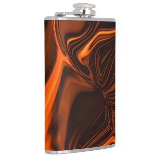 Shiny coral curved undulations over dark fund hip flask
