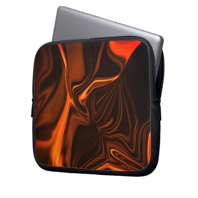 Shiny coral curved undulations over dark fund  laptop sleeve (Front Left)