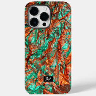 Shiny Crumpled Foil Iridescent Custom Monogram iPhone 14 Pro Max Case