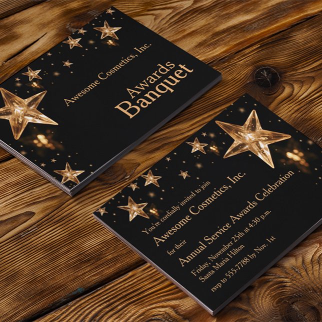 Shiny Crystal Gold Stars on Black Business Party  Invitation (Creator Uploaded)
