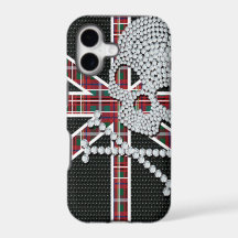 Shiny Diamond Skull Black Red Grid