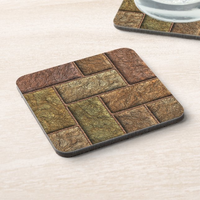 Shiny digital bricks pattern bronze and copper coaster (Left Side)
