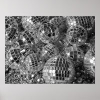 Shiny Disco Ball Ornaments Black and White Photo