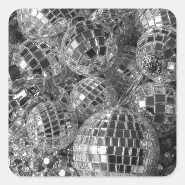 Shiny Disco Balls Black and White Photo Square Sticker (Front)