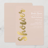 Shiny Faux Gold Foil Beige Glam Bridal Shower