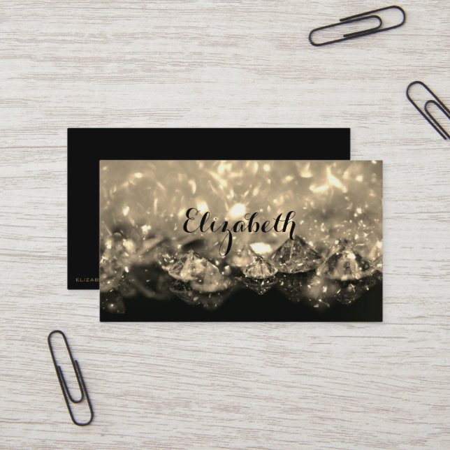 Shiny Festive Elegant Diamonds Black and Sepia Business Card (Front/Back In Situ)