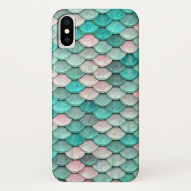 Shiny Fish Scales Effect Pattern Green Pink Case-Mate iPhone Case (Back)