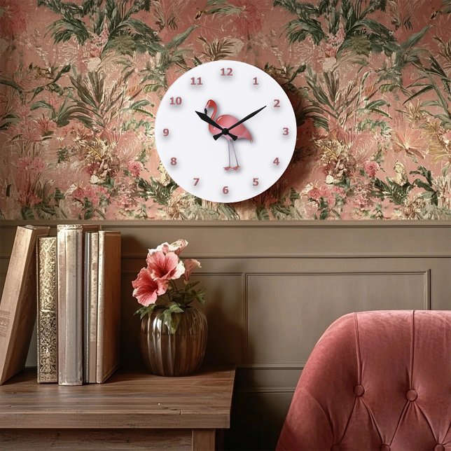 Shiny Flamingo With Pink Numbers Large Clock (Creator Uploaded)