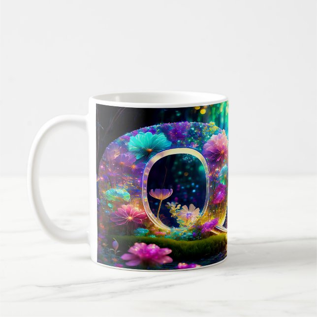 Shiny floral letter Q Coffee Mug (Left)