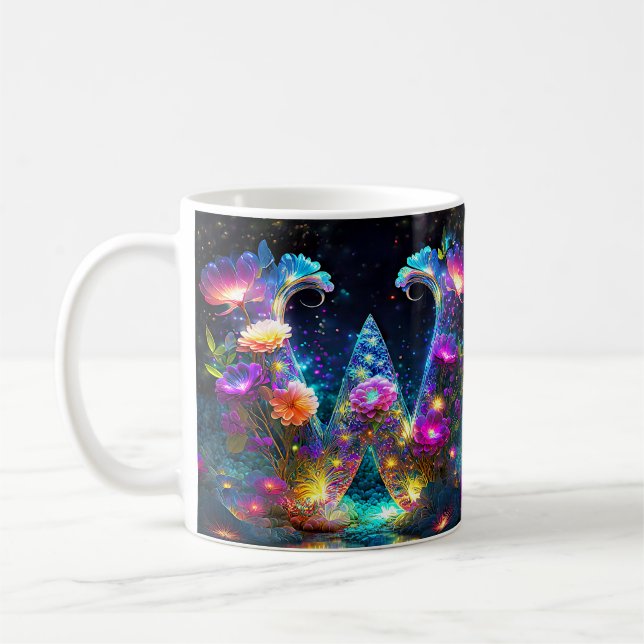 Shiny floral letter W Coffee Mug (Left)